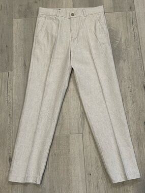 Zara Kids Linen Blend Pants 8–9Y Beige Straight Leg Trousers